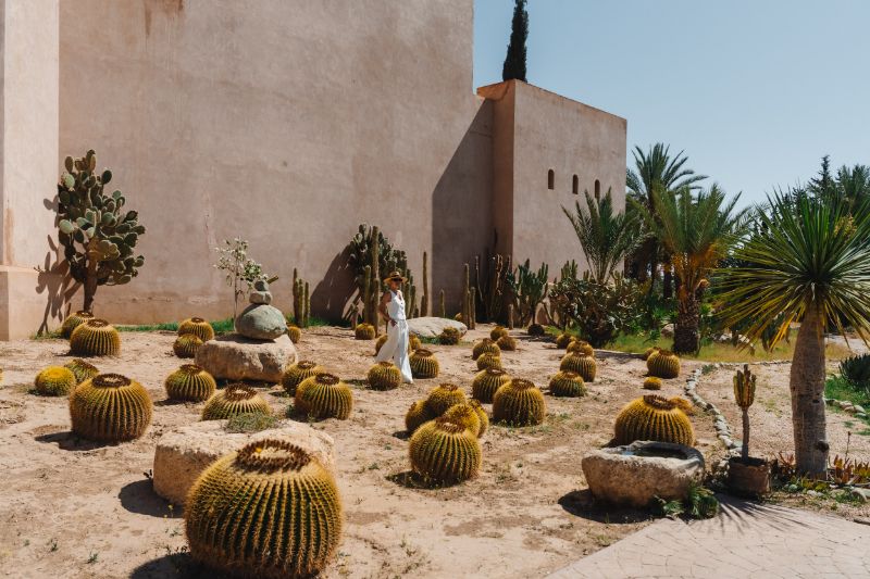 Femme entourée de cactus